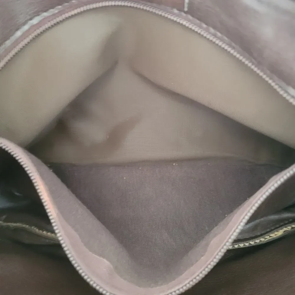 Longchamp‎ Paris Signature Geniue Leather Brown Zip Shoulder Bag Purse Medium